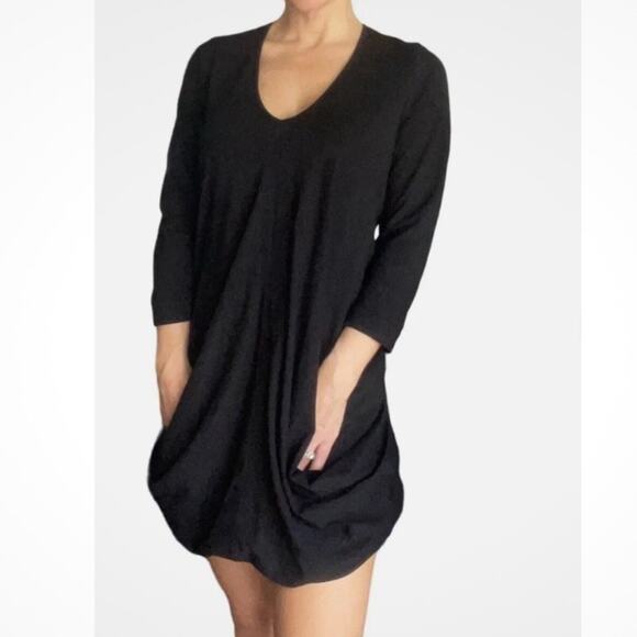 Anne Fontaine Black Norina Dress with Drape Pockets Pima Cotton Size 12 - Picture 1 of 8